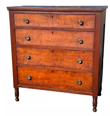 1820 Birdseye Maple & Cherry Sheraton Federal Chest Of Drawers Dresser • $800