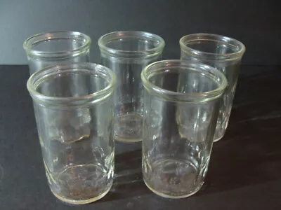 5 Vintage Clear Glass Juice Glasses Small Jelly Jar Shaped Thumbprints At Bottom • $15