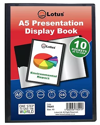 1 X A5 10 POCKET BLACK DISPLAY BOOK PROFESSIONAL FOLDER PORTFOLIO FILE BOOK ECO  • £3.69