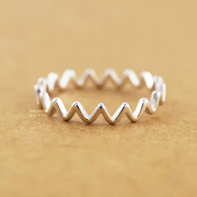 S925 Sterling Silver Wavy Above Knuckle Midi Pinkie Dainty Ring Womens A3800 • £12
