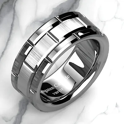 VBFOT 8mm Mens Silver Tungsten Carbide Ring Wedding Band With Brick Pattern • $15.09