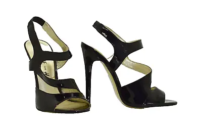 B5 Auth VERSACE FOR H&M Black Patent Leather High Heels Sandal Shoes Sz 38 US 7 • $69.99