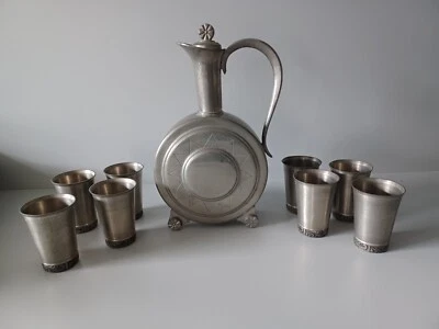 £24 • Buy Norsk Tinn Pewter Jug And Wine Glasses - Vintage
