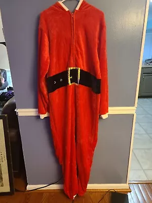 Rue Men's One Piece Hooded Santa Claus Suit Pajamas Size LARGE Soft Plush Fleece • $8.50