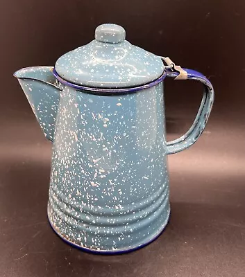 Vintage Blue Speckled Enamelware Coffee Pot / 7” • $12