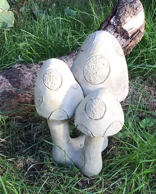 Stone Garden Traditional 3 Toadstool Mushroom Concrete Ornament Free Postage • £19.95