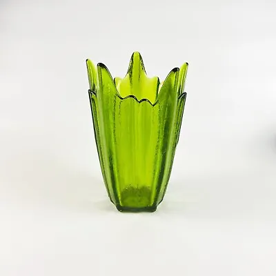 Vintage Retro Viking Epic Stockholm Spike Textured Green Wet Art Glass 8.5  Vase • $119.99