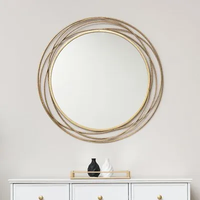 Extra Large Round Antique Gold Circle Swirl Mirror Vintage Chic Living Room Hall • £117.95