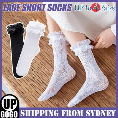 UP 4Pairs Women Girls Lace Socks Fancy Fairy Retro Ankle Short Ruffle Socks New  • $6.92