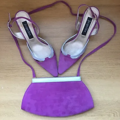 Jacques Vert Purple & Grey Faux Suede Shoes EU 38 UK 5 & Matching Bag (Marks) • £26.95