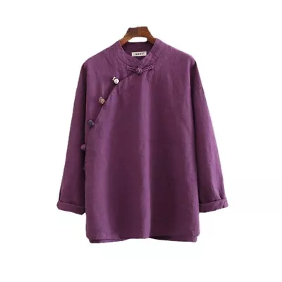 Women Ethnic Shirt Mandarin Collar Top Traditional Button Loose Retro Blouse Top • $33.69