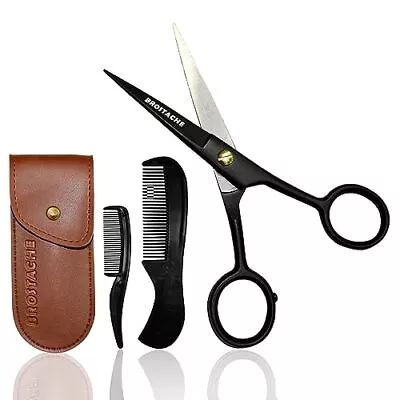 BROSTACHE 5  Beard & Mustache Trimming Scissors For Men 2 Comb & Travel Carry... • $17.99