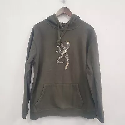 Browning Mens Dark Green Camouflage Hoodie Size XL Drawstring Graphic Logo • $34.88