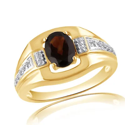 Solitaire Wedding Band Ring Gemstone Garnet & 10K Yellow Gold Men • $411.77