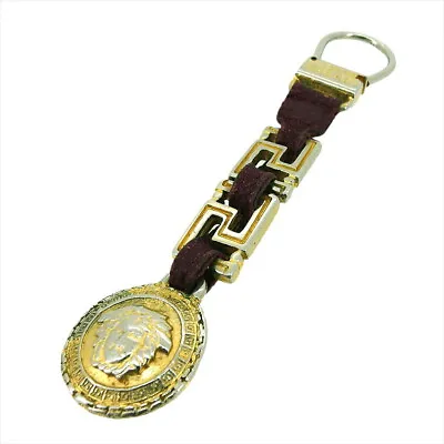 VERSACE Keychain Medu Susum Wine Leather X Gold Material Authentic USED T21173 • $298.90