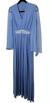 Vintage Woman S Evening Gown Size S/M ? Blue  Sheer Sleeves Unbranded • $39.95