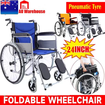 24  Folding Wheelchair Self Propelled Lightweight Transit Footrest Armrest Brake • $169.77