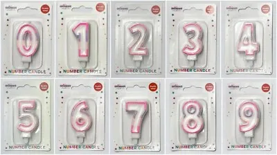 Pink Lilac White Glitter Age Number Candles Happy Birthday Cake Topper 0-9 • £2.75