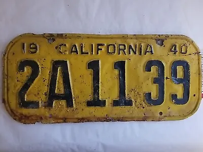 Vintage 1940 California Original Metal License Plate Single 2A1139 • $22.36