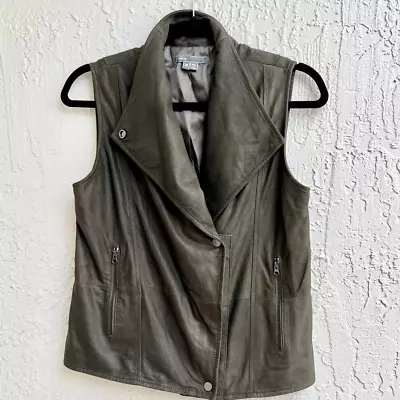 Vince 100% Leather Military Moto Vest Jacket Olive Green Women's Size XS • $149