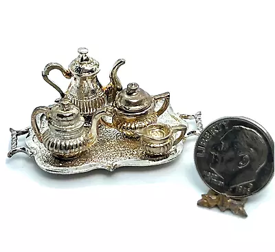 1:12 Tea Set Silver Tone Metal Vintage Dollhouse Miniature • $54.88