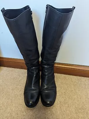 Gabor Women's Knee Length Boots Black Leather Slim Leg • £45