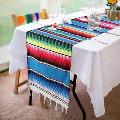 Mexican Serape Table Runner 14 X 84 Inch Hand-Woven Blanket Colorful Striped Mex • $16.57