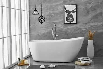 Glossy White Freestanding Modern Acrylic Bathtub Bathroom Soaking Bath Tub 67 In • $2046.88