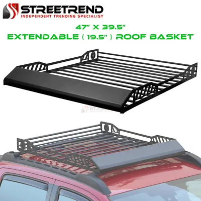 Extendable Steel Roof Rack Basket Cargo Luggage Carrier W/Wind Fairing - Blk S33 • $295.45