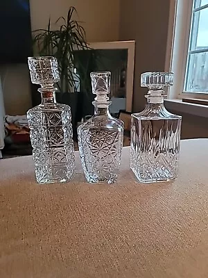 Vintage Crystal / Glass Decanters Set Of 3 | Antique Retro Whiskey Containers  • $29.99