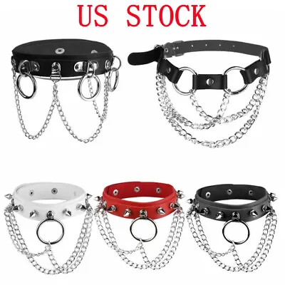 Women Gothic Leather Punk Choker O-Ring Chain Spike Rivet Buckle Collar Necklace • $7.43