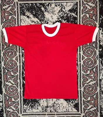 Vintage 80s JACK'S TAVERN Red White Polyester Mesh Jersey Tee Shirt Medium US • $19.99