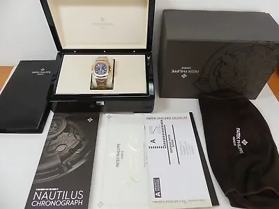 Patek Philippe SS/18K Rose Gold Nautilus 5980/1AR Blue Dial Chronograph B/p • $149895