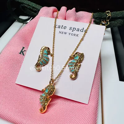 Kate Ks Spade Paradise Found Seahorse Crystal Pave Stud Earrings Necklace Set • $19.99