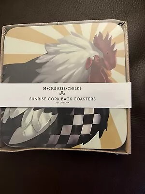 Mackenzie-Childs Sunrise Rooster Cork Back Coasters Set Of 4-NWT! • $32.99