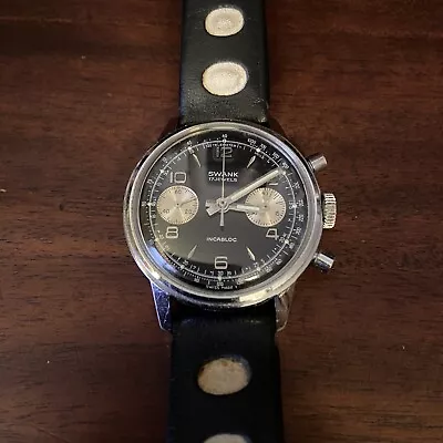 Vintage Swank Manual Winding Panda Dial Chronograph Incabloc Men's Watch Works!! • $1199.99