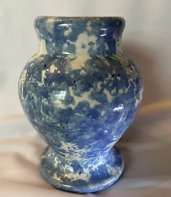 Antique Blue And White Spongeware 4 1/2 Inch Vase • $28