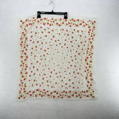 Vintage Laura Ashley Square Scarf White Red Floral 34  Cottage Country Dainty • $19