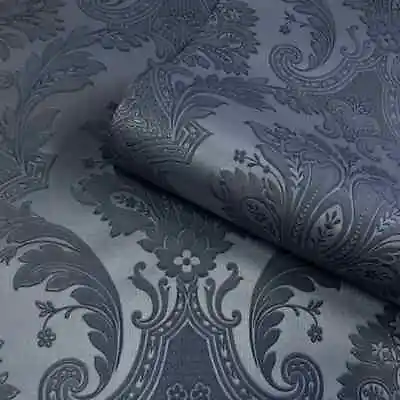 Belgravia Amara Damask Heavyweight Textured Vinyl Wallpaper Blue 7371 • £20.89