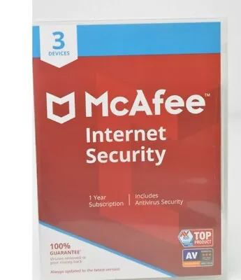 McAfee Internet Security 3 Device Antivirus Software 1 Year Free Shipping No Cd  • $28