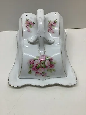 $34.99 • Buy Vintage Porcelain Ceramic Cheese Dish Keeper Pink Floral Roses Gilt Trim EUC