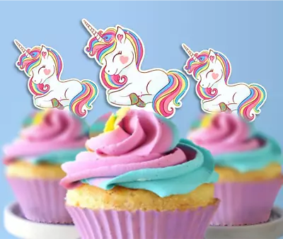 Rainbow Unicorn PRE-CUT Edible Cupcake Cake Toppers #188 • $15.95