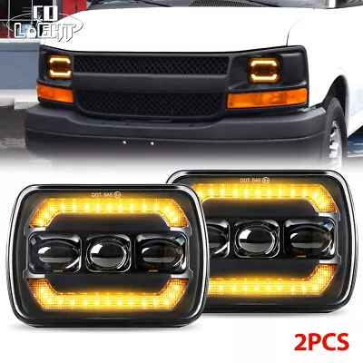 For Chevy Express Cargo Van 1500 2500 3500 Pair 7x6 5x7 LED Headlights Hi/Lo DRL • $69.99