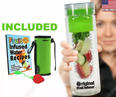 Fruit Infusion Water Bottle (25 Oz) + Tea Infuser Insulated Koozie Recipes PDF • $17.72