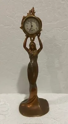 Antique 1840's Bronze Mantle Clock Woman Statue Wm L Gilbert Clock Co #1407 USA • $590.13