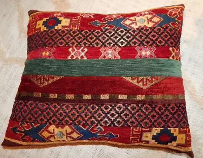 Unique Boho Multi-coloured  Turkish Kilim Patchwork Cushion + Pad • £12.99