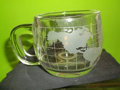 Vintage Nescafe Coffee Cup Mug Clear World Map Globe Etched Glass Nestle 1970's • $19.99