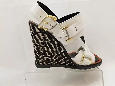 Derek Lam White Leather Slingback Animal Print Wedge Sandal Women's Size 5 B • $19.99