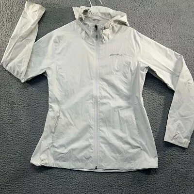 Eddie Bauer Rain Jacket Womens Medium White Hooded Full Zip White • $15.95