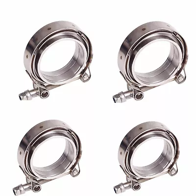 $58.89 • Buy 4PCS 3 Inch V Band Clamp Kit W Male Female Flange Mild Steel MS Turbo Exhaust 3 
